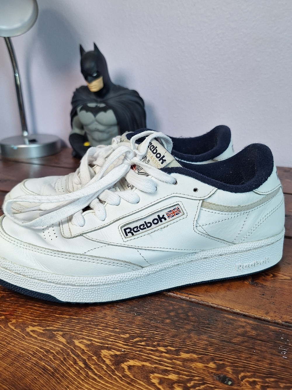 Reebok Club C 85 White Leather Sneakers with Navy Trim Men's Size 6